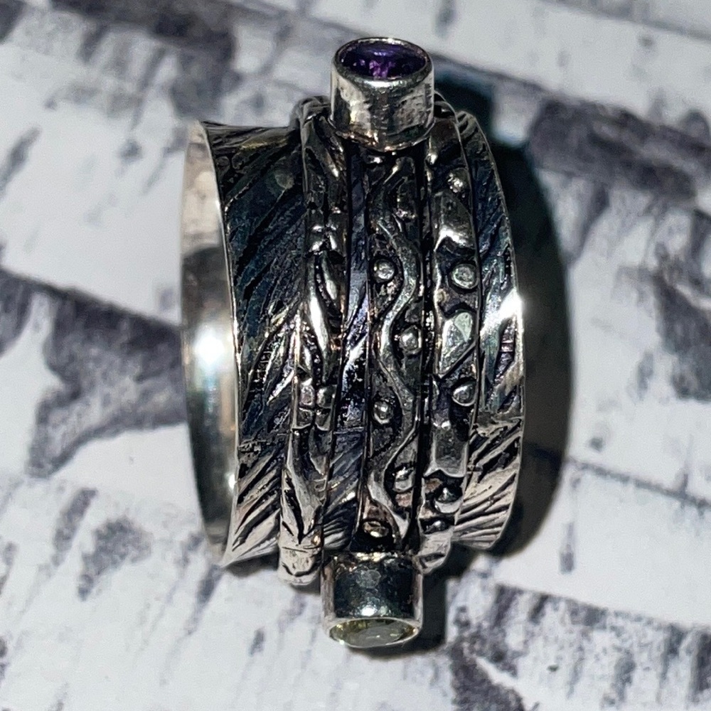 3 Stone Spinner Ring - image 6